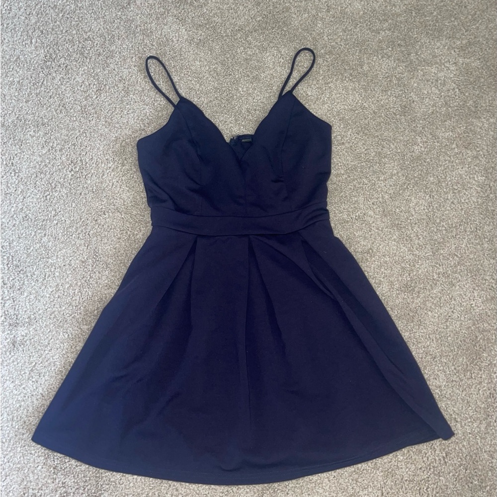 Navy Spaghetti-Strap A-Line Dress